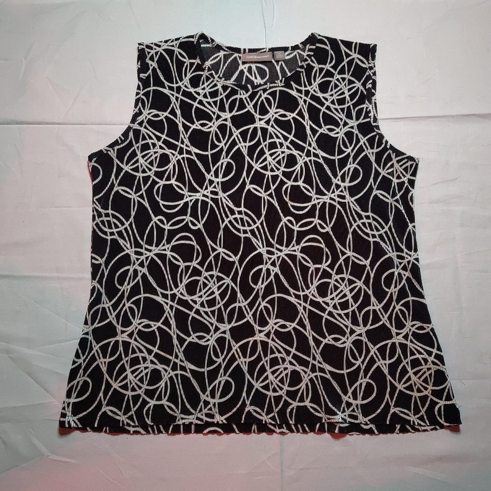 Croft & Barrow Tank Top Women's Large Black Stretch Pleated Shirt Round Neck Tee